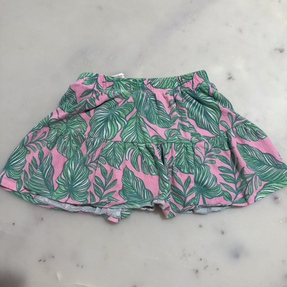 Tommy Bahama Girls Skort Tropical Leaf Pink Green Size S 5/6 Ruffled Hem Summer